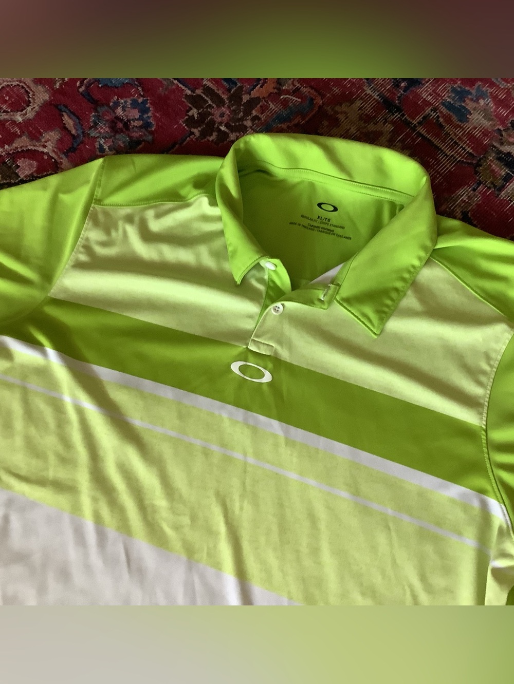 Oakley Golf Polo Shirt Green/White Stripe Performance - Men's XL - Picture 2 of 6